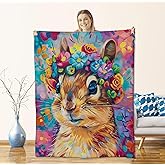 Squirrel Blanket for Kids Adults, Flannel Squirrel Blankets Gifts, Colorful Floral Squirrel Throw Blanket for Sofa Couch Bed Living Room Soft Warm Cozy Squirrel Decor 60" x 50"