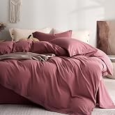 JELLYMONI 100% Washed Cotton Deep Rose Duvet Cover King, Linen-Like | OEKO-TEX Certified, Soft, Breathable Percale Bedding with Natural Wrinkle Texture, Button Closure, 3-Piece Set, 104"x90"