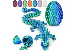 Aodomis Adomis 12inch 3D Printed Dragon Egg with Articulated Crystal Dragon Inside -Fidget Toys for Kids 8-12,Dinosaur Egg Toys for Kids Teens Adults, (Laser Cyan)