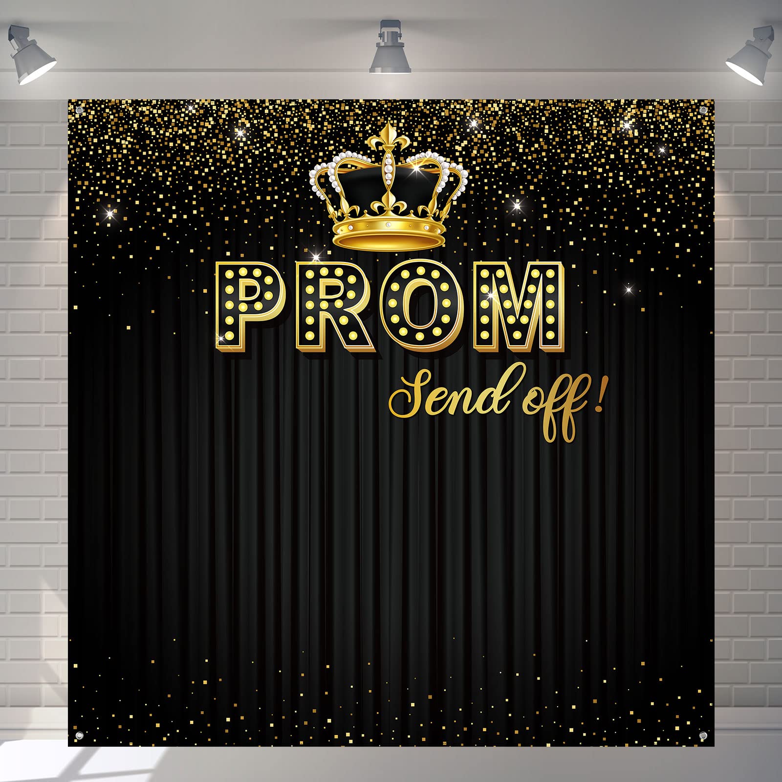 Photo 1 of Tiamon Prom Backdrop 2025 Prom Send Off Graduation Party Decoration 71 x 71 Inch Black Glitter Photography Background Congrats Grad Banner Background for Class of 2025 School Party Supplies(Gold)