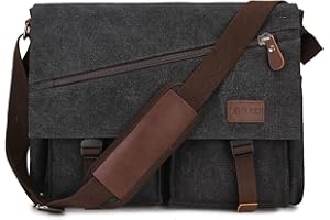 RAVUO Messenger Bag for Men,Water Resistant Canvas Satchel 14 15.6 17 Inch Laptop Briefcases Business Shoulder Bag