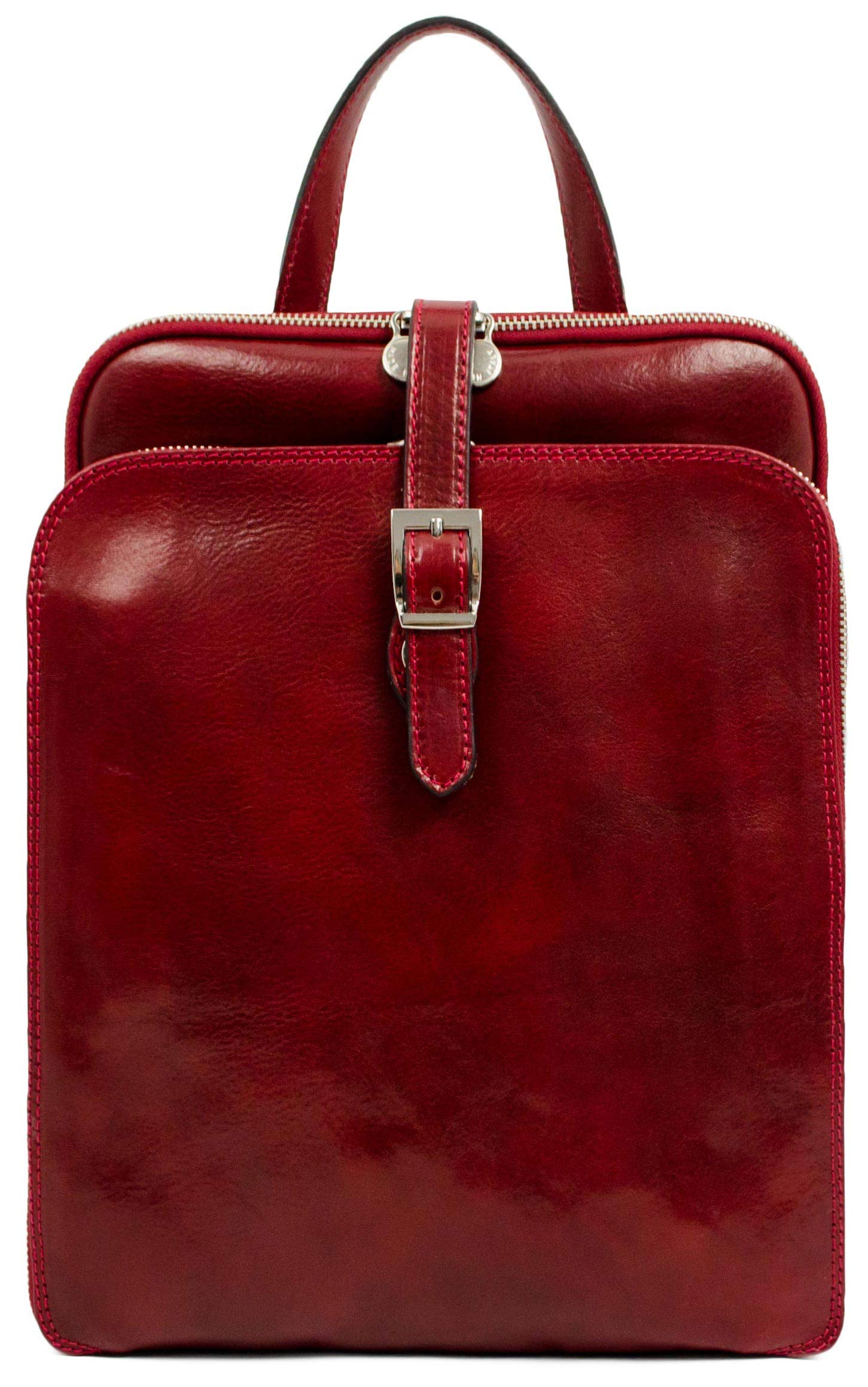 Time Resistance Leather Backpack Convertible to Shoulder Bag - Italian Full Grain Work Daybag Messenger Travel Satchel Rucksack (Red)