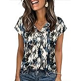 LOMON Women Silk Satin Tops Cap Short Sleeve Blouse V Neck Shirts Business Casual Outfits