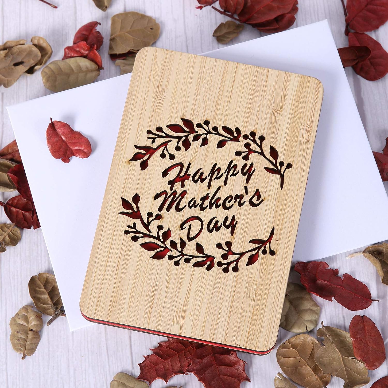 Happy Mother's Day Card,Handmade with Real Bamboo Wooden Mother's Day Gifts for Mum,Wife,Wood Mom Birthday Card from Daughter - Image 3