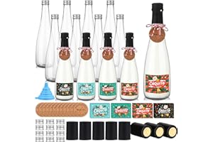 Baderke 12 Pack 16oz Christmas Plastic Coquito Bottles with Caps Label Stickers Decoration 500ml Clear Empty Wine Bottle for Drinks Plastic Champagne Bottle for Homemade Coquito Xmas Party (Black)