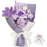 HEALDOT Handmade Crochet Flower Bouquet -Purple Knitted Flowers Tulip Rose Lavender Bouquet, Teacher Appreciation Birthday Graduation Mother&lsquo;s Day Gift for Women Wife