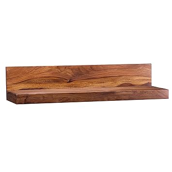 WOHNLING Wandregal Massiv-Holz Sheesham Holzregal 80 cm breit Landhaus-Stil Hönge-Regal Echt-Holz Wand-Board Natur-Produkt Wa