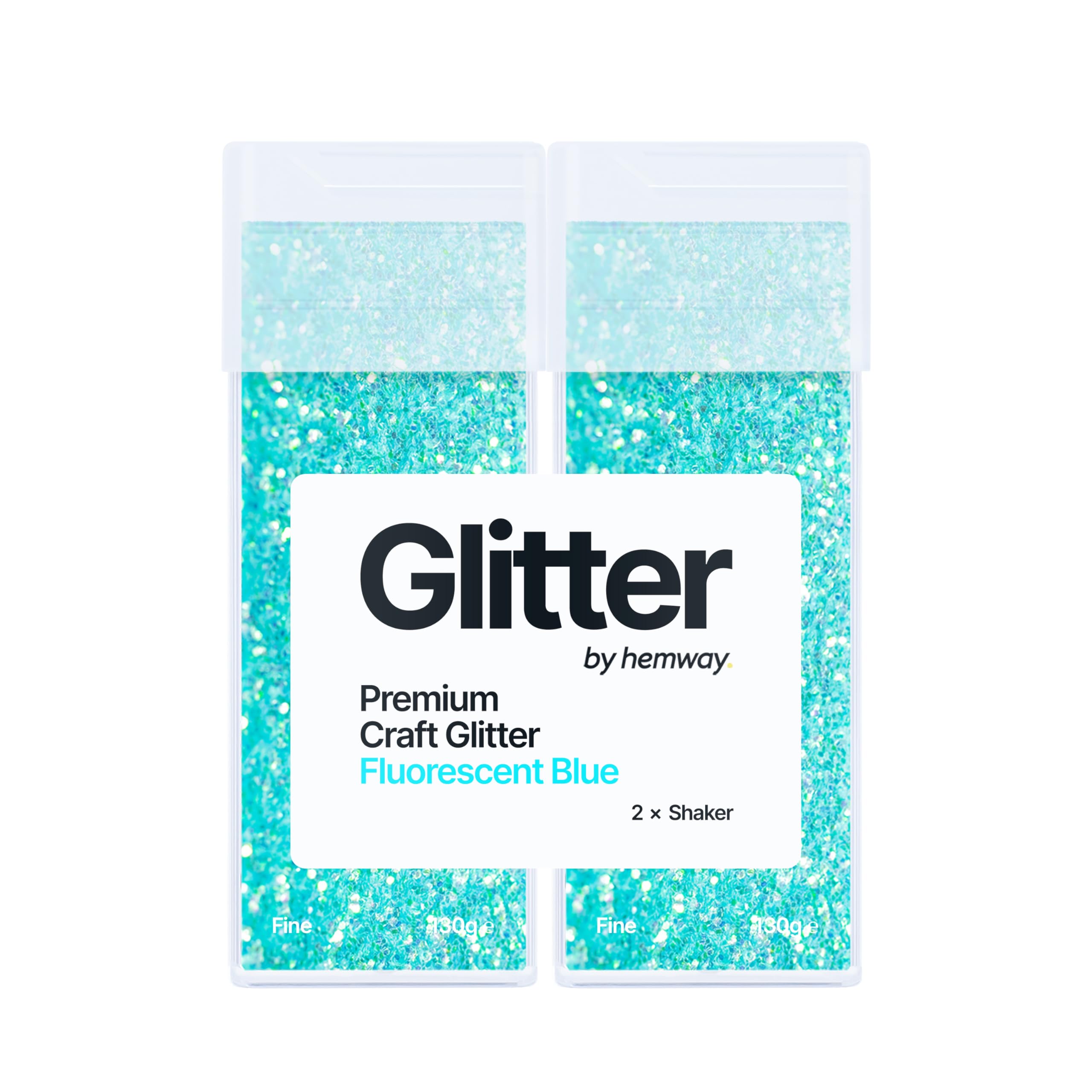 Hemway Glitter Shaker Fluorescent Blue 130g x2 Pack Fine, Craft Glitter Shakers for Resin & Epoxy Crafts, Christmas Art Supplies, Nail, Body, Face, Eye, Festival, Crafting, Slime, Sparkle