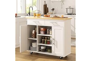 SUNLEI Kitchen Island on Wheels with Storage Cabinet, 40" Rolling Kitchen Cart Table with Shelves and Drawers, Kitchen Island Cart with Rack for Towel, Portable Islands for Kitchen(White)