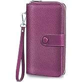 DELIRSTYIN Wristlet Wallets for Women RFID Blocking, Large Capacity Long Wallet Women Leather Credit Card Holder