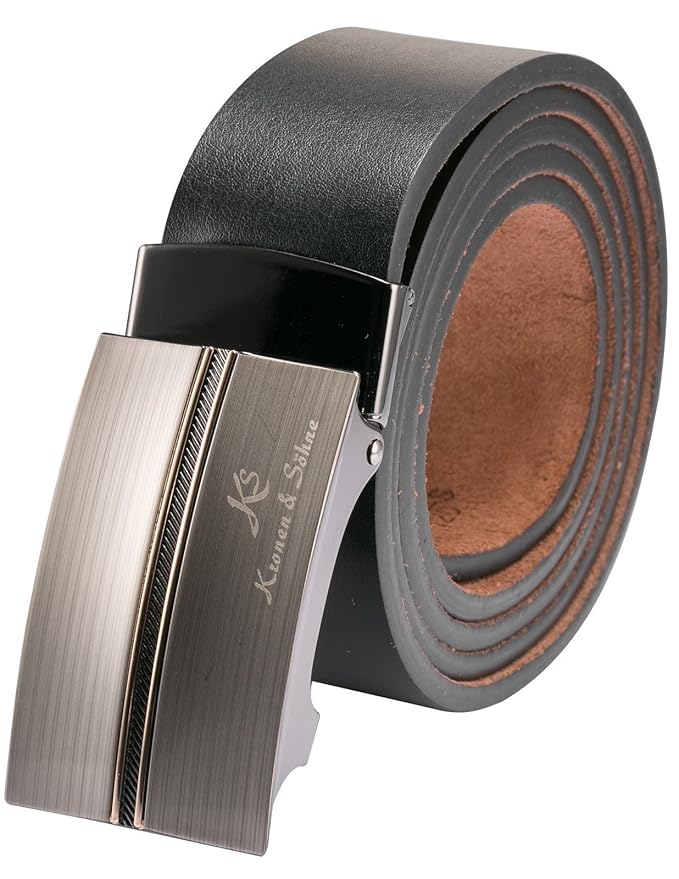 Kronen Soehne KS Herren Ledergürtel Schwarz Automatische Edelstahl Schnalle KB033