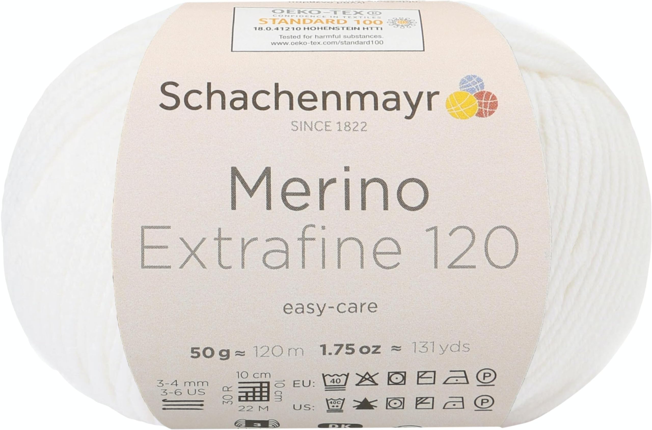 Schachenmayr 120 9807552 Extra-Fine Merino Wool Hand Knitting Yarn, wool, White, 10 x 10 x 7 cm