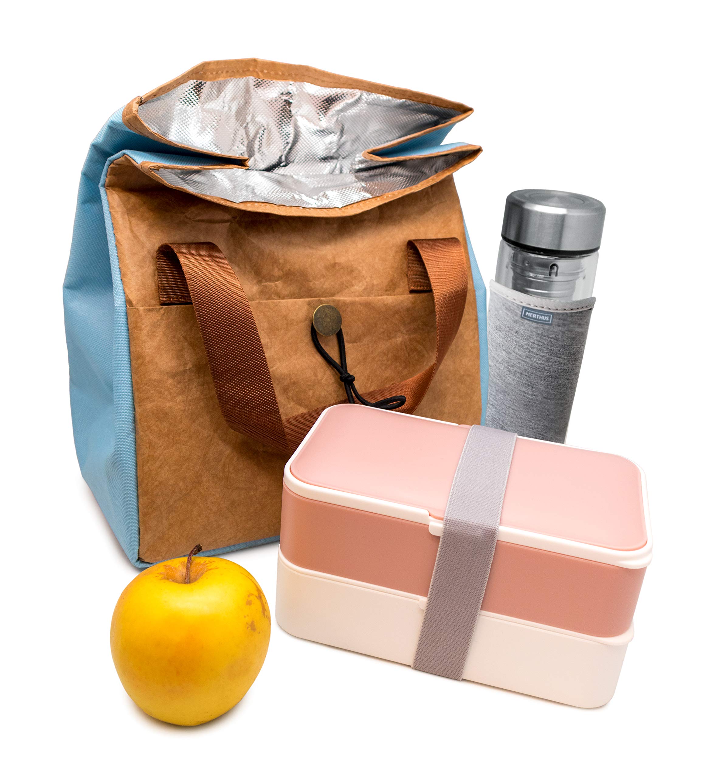 NERTHUS Thermal Bag with Tyvek Design with Kraft and Detail, Metal, Blue, 24 x 24 x 14 cm