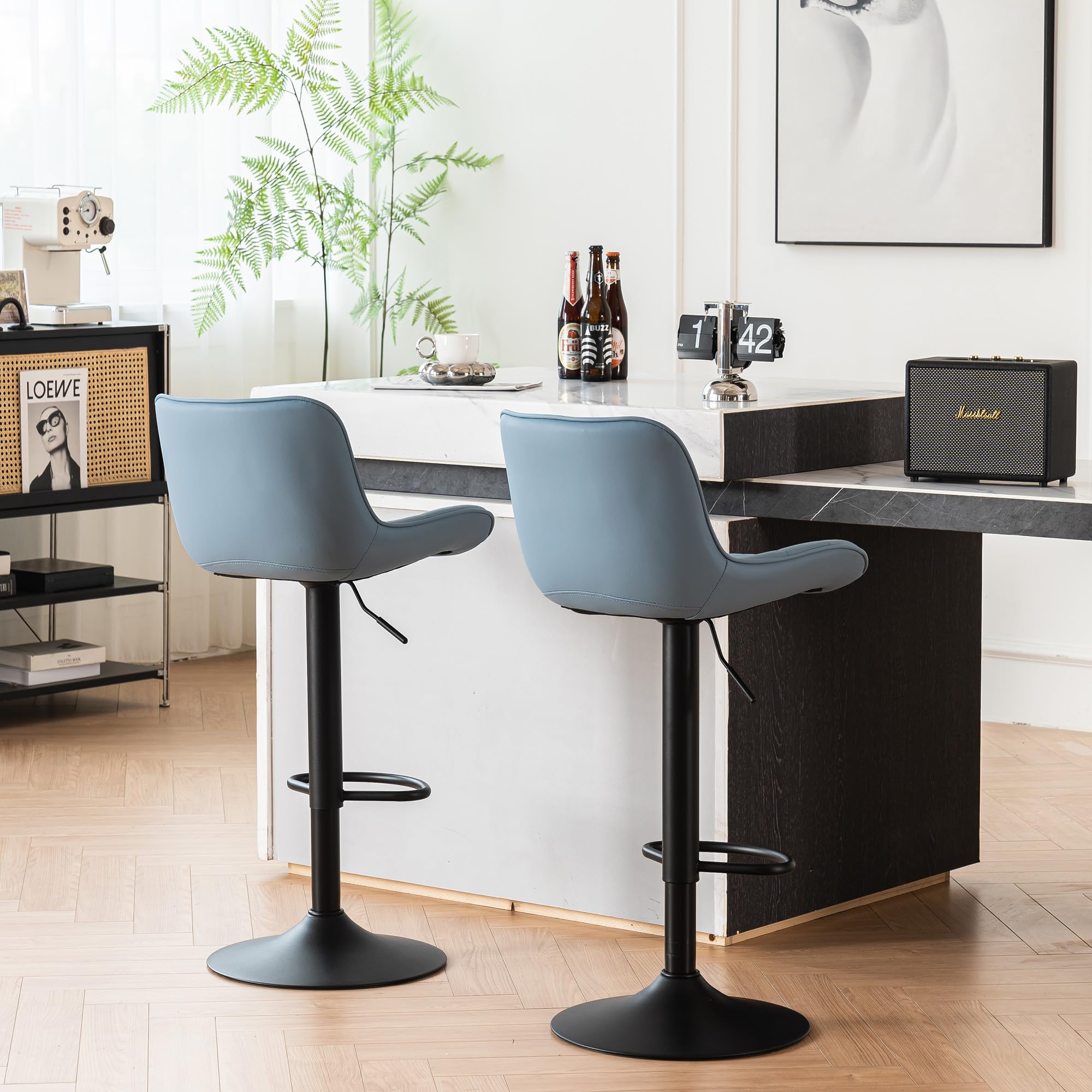 YOUTASTE Blue Bar Stools Set of 2 Counter Height