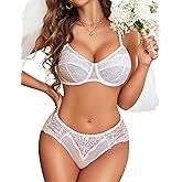 Avidlove Womens Lingerie Sexy Floral Lace Bra and Panty Sets 2 Piece Mini Babydoll