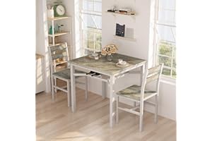 Hooseng 3 Piece Dining Table Set for 2, Small Wooden Kitchen Table with Storage, Farmhouse Square Dinette Set for Dining Room, Breakfast Nook, Apartment, Small Space