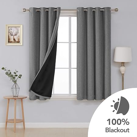 Deconovo Lot De 2 Rideau Isolant Thermique Et Phonique Rideaux Occultants Complet Effet Lin Rideau Pour Porte Dentrée Gris à Oeillets 140x180cm