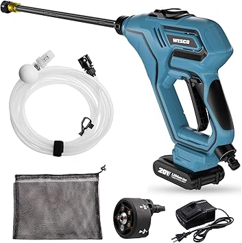 Amazon Wesco 高圧洗浄機 コードレス v 充電式 家庭用携帯洗浄機 携帯型 2 0 Ah充電式リチウム電池 6 Mホース 5合1ノズル 車両洗浄 花かけ 家庭清掃 Ws10 高圧洗浄機本体