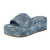 Guess Women's BINTAI Sandal, Medium Blue Denim Logo