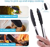 JOYQ 9 Inch Kitchen Tongs Silicone Grip Stainless Steel Padlock BBQ Cooking Food view 3