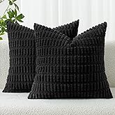 MIULEE Pack of 2 Corduroy Decorative Throw Pillow Covers 20x20 Inch Soft Boho Striped Pillow Covers Modern Farmhouse Home Decor for Halloween Sofa Living Room Couch Bed Black