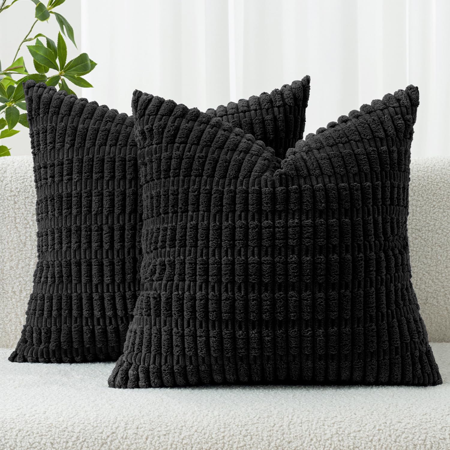 Photo 1 of MIULEE Pack of 2 Corduroy Decorative Throw Pillow Covers 20x20 Inch Soft Boho Striped Pillow Covers Modern Farmhouse Home Decor for Halloween Sofa Living Room Couch Bed Black