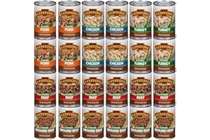 Keystone Meats 24 Cans Variety Pack – All Natural Fully Cooked Canned Meat (6 Beef, 4 Chicken, 4 Turkey, 4 Pork –14.5 oz | 6 Ground Beef –14 oz) – Pantry Staple, Emergency, Camping 5 Years Shelf Life