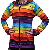 Shopaholic Fashion Women's Colourful Festival Jacket, Rainbow Stripe Pixie Rib Hoodie