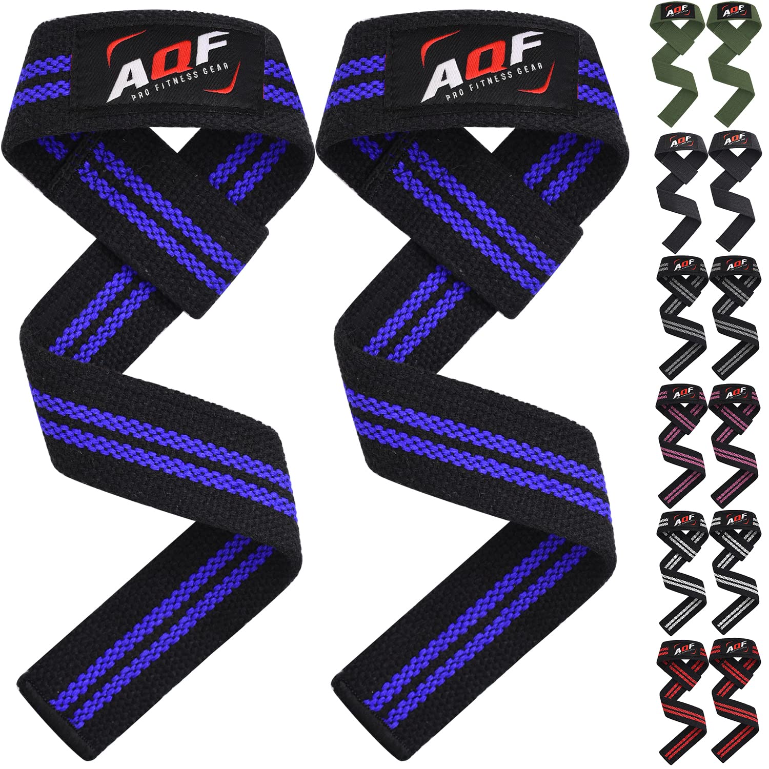 AQF Weight Lifting Straps for Gym, CrossFit non-padded Training Wrist Support Straps Bodybuilding Powerlifting Fitness Webbing Bar Grips (Black/Blue)