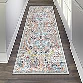 Pauwer Hallway Runner Rug 2'x6' Washable Boho Farmhouse Entryway Kitchen Runner Vintage Non Slip Laundry Room Bathroom Area Rugs Rubber Backed Front Door Foyer Bedroom Floor Mat Carpet Runner, Grey