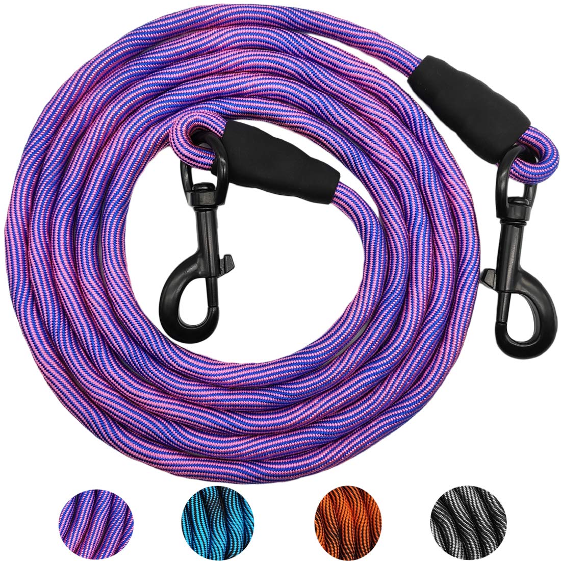 MayPaw 8FT/10FT Dog Tie Out/Check Cord, Heavy Duty Nylon Rope Training Leash 3/8-Inch Thick, Great for Strong Small Medium Large Dogs Indoor or Outdoor Walking, Camping, Hiking, Playing, 3m-Pinkblue