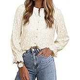 Simplee Womens Lace Long Sleeve Fall Tops Blouses Dressy Spring Casual Hollow Out Button Down Tee Shirts