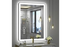 CHARMOR 28"x36" LED Bathroom Mirror with Independent Backlit and Front Lights, Dimmable Vanity Mirror for Wall, Rounded Corner Black Framed,Anti-Fog, Shatterproof, Memory (Horizontal/Vertical)