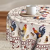Imiss Rooster Round Tablecloth Chicken Wrinkle Resistant Table Cover Farmhouse Pink Floral Tabletop Decoration Table Cloth 60 Inch for Dining Kitchen Picnic Party Decor