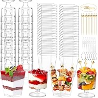 100Pcs Dessert Cups with Spoons&Cocktail Picks 5 Oz Mini Clear Plastic Parfait Shooter Cup Round Small Round Serving Goblet D