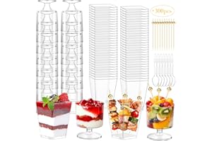 100Pcs Dessert Cups with Spoons&Cocktail Picks 5 Oz Mini Clear Plastic Parfait Shooter Cup Round Small Round Serving Goblet D