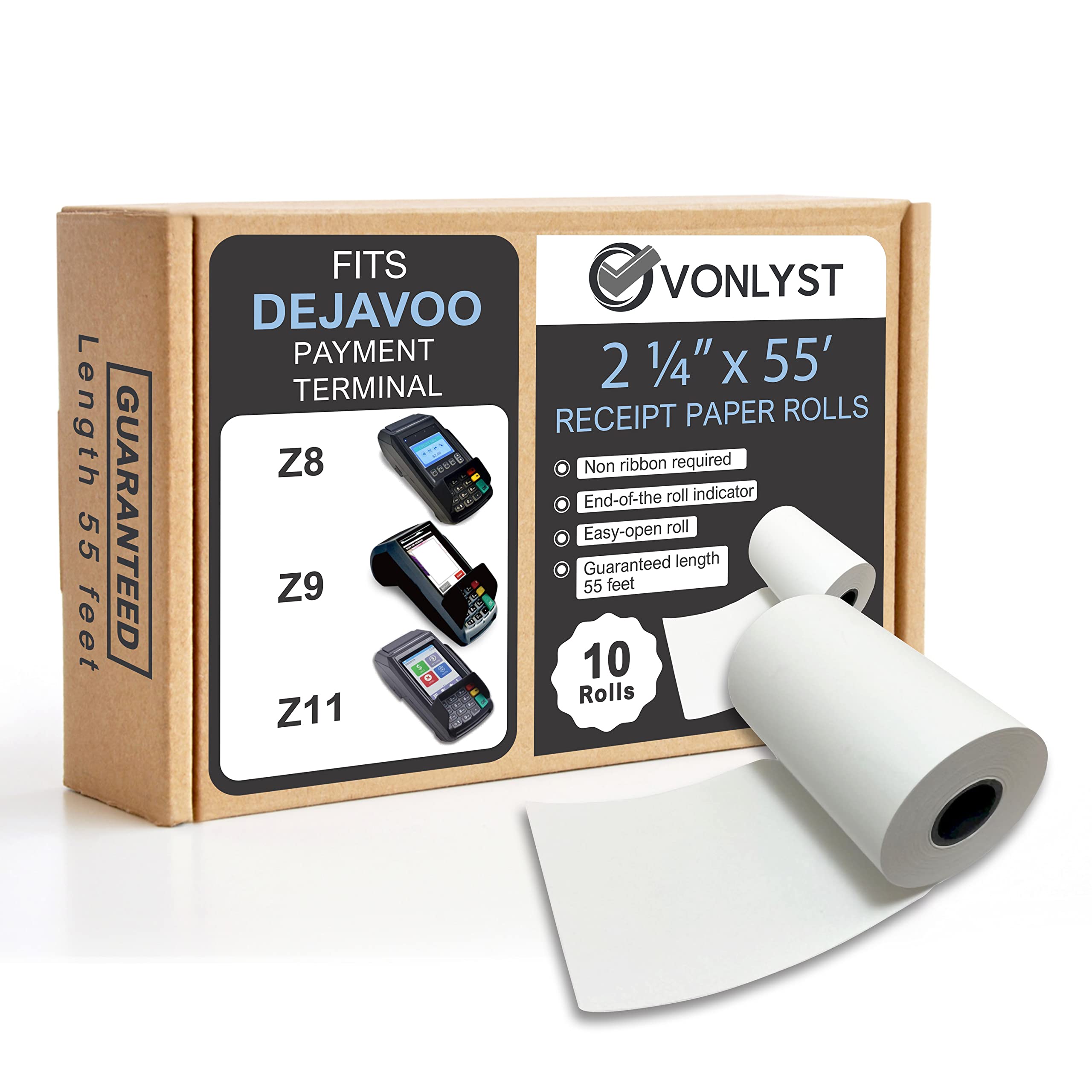 Photo 1 of Vonlyst Credit Card Machine Paper Roll for Dejavoo Z8 Z9 Z11 (10 rolls)