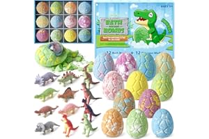 CalmNFiz Bath Bombs with Surprise Dinosaur Toys Inside, 12 Pack Organic and Natural Bubble Bath Bombs, Stocking Stuffers for Kids, Bath Bomb Set for Her/Him,Mothers Day Presents for Mom