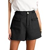 Cicy Bell Womens Tweed Summer Shorts High Waisted Wide Leg Dressy Casual Shorts with Front Pockets Black