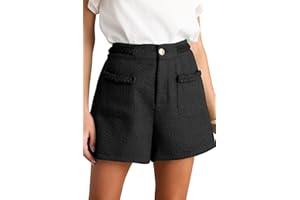 Cicy Bell Womens Tweed Summer Shorts High Waisted Wide Leg Dressy Casual Shorts with Front Pockets