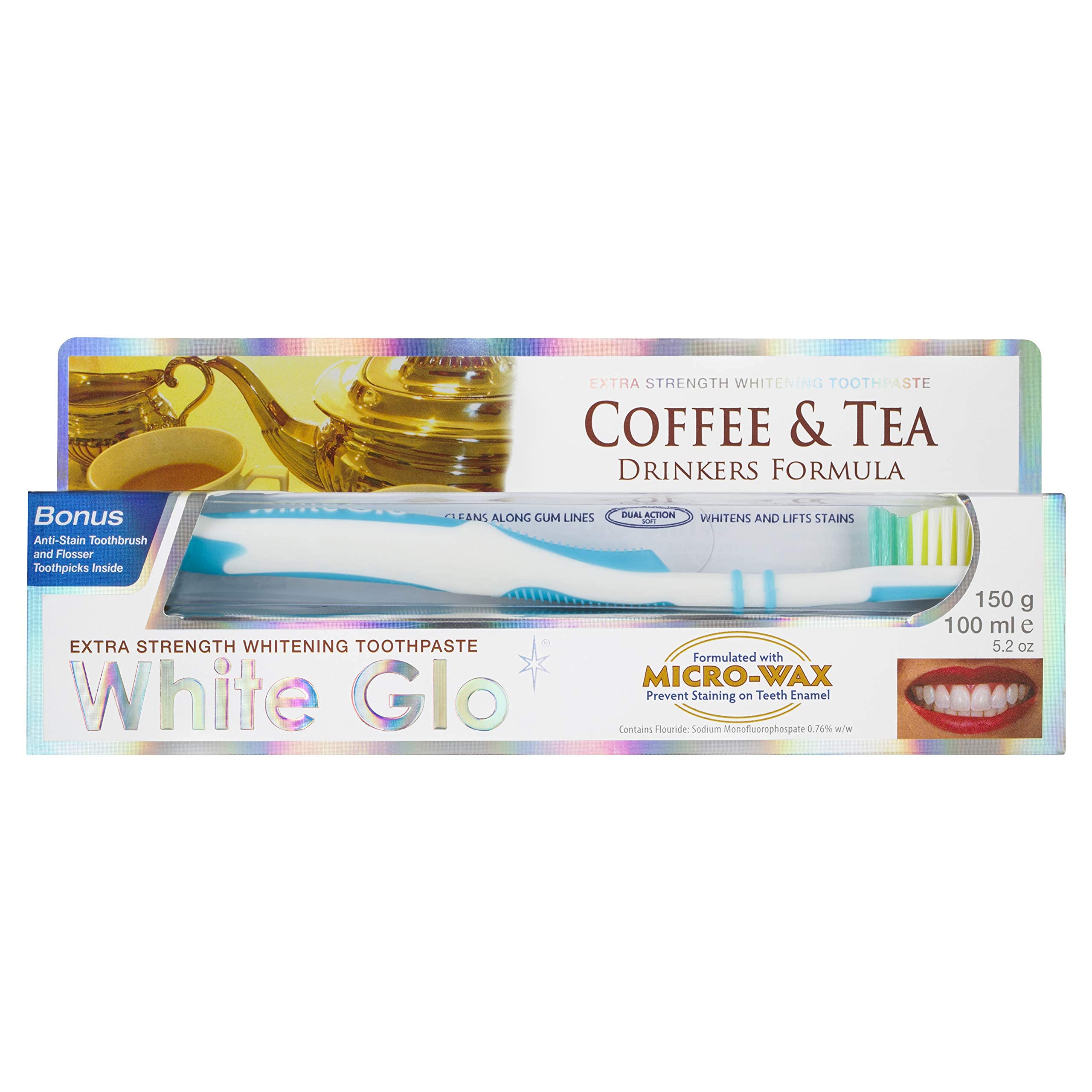White Glo Premium Coffee & Tea Drinkers Formula Intense Extra Whitening Toothpaste & Toothbrush-100ML New