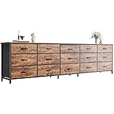 Huuger 78.7 inch Long Dresser for Bedroom, 15 Drawer Fabric Dresser for Closet, Large TV Stand for 65, 75, 85 inch TV, Wide Chest of Drawer with Storage, 78.7" W x 12.9" D x 26.7" H, Rustic Brown
