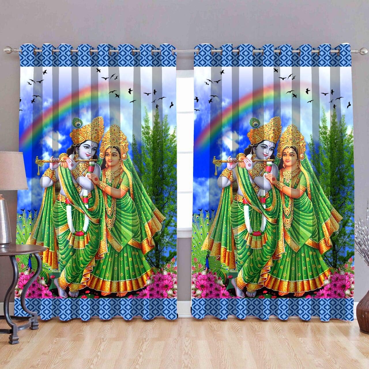 HSR Collection Polyester & Polyester Blend Digital Prints Grommet Window Curtain, Standard, Multicolour, Pack of 1