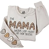 This Mama Wears Her Heart on Her Sleeve Sweatshirt, Leopard Cheetah, Kids Names Sweatshirt, Custom Mama Hoodie with Kids