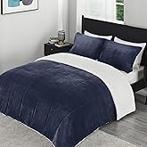 downluxe Ultra-Soft Micromink Sherpa King Size Comforter Set with 2 Pillow Shams - 3-Piece Set - Navy - Plush Warm Fall Winter Blanket & Bedding Comforter Sets