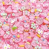 FULUSODO 120pcs Embellishments Cute Set, Pink Bulk Mixed Resin Ornament Scrapbooking Set