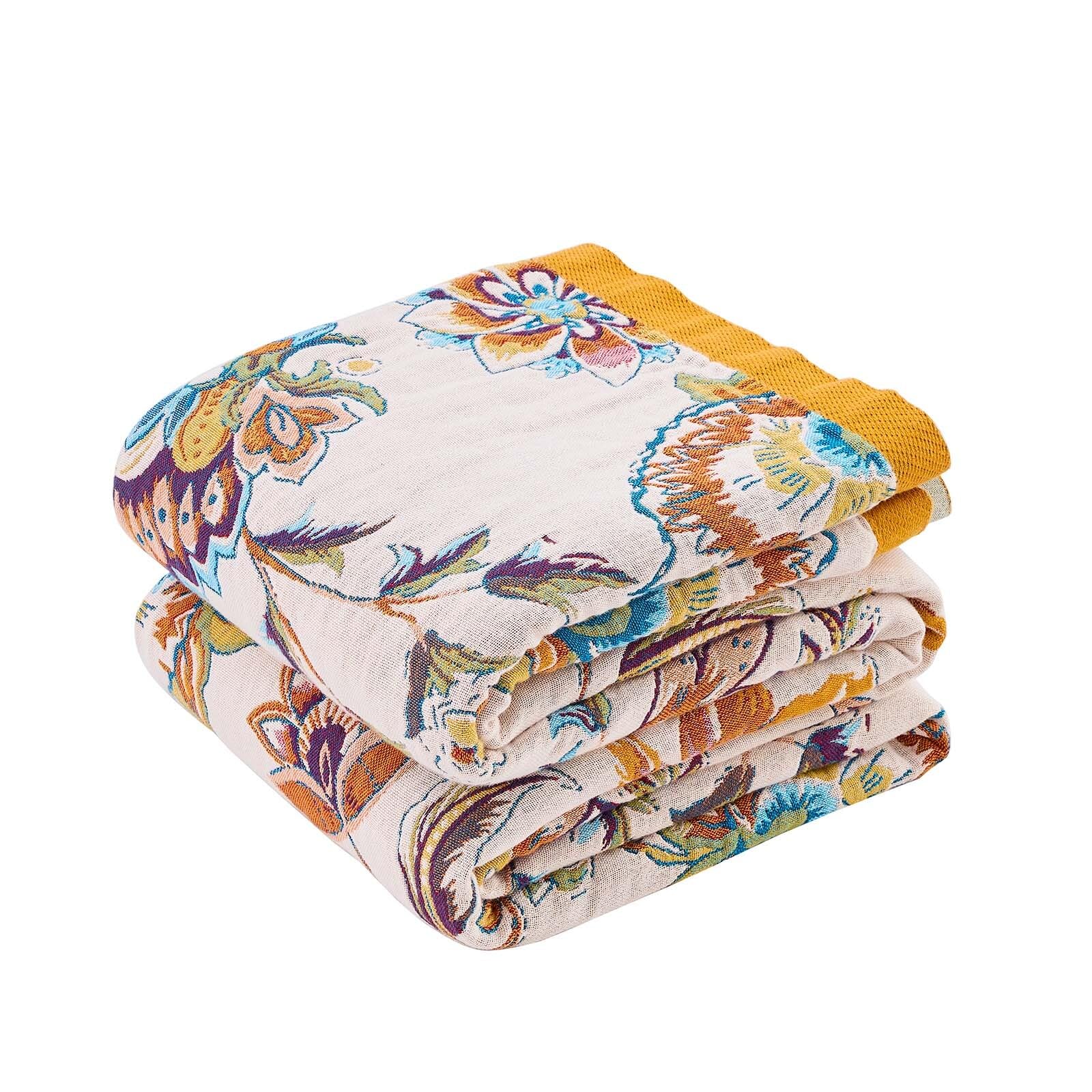 XIBLC Boho Throw Blanket for Bed, 100% Cotton Soft Rustic Quilt Fall Blanket, 80"x90" Floral Printed Farmhouse Decor Bed Blankets, All Season Rustic Reversible Bohemian Throw Quilt Image