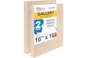 U.S. Art Supply Unfinished Cradled Wood Panels for Painting, 2 Pack of 16x16 inch - Gallery Birch Wooden Canvas Boards 1-1/2" Deep - Mixed-Media Craft, Acrylic, Oil, Encaustic, Paint Pouring