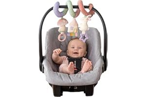 Itzy Ritzy Spiral Car Seat & Stroller Activity Toy - Stroller & Car Seat Toys for Ages 0 Months and Up - Hanging Toys Include Dangling Ring, Mirror and Textured Ribbons (Pastel Rainbow)