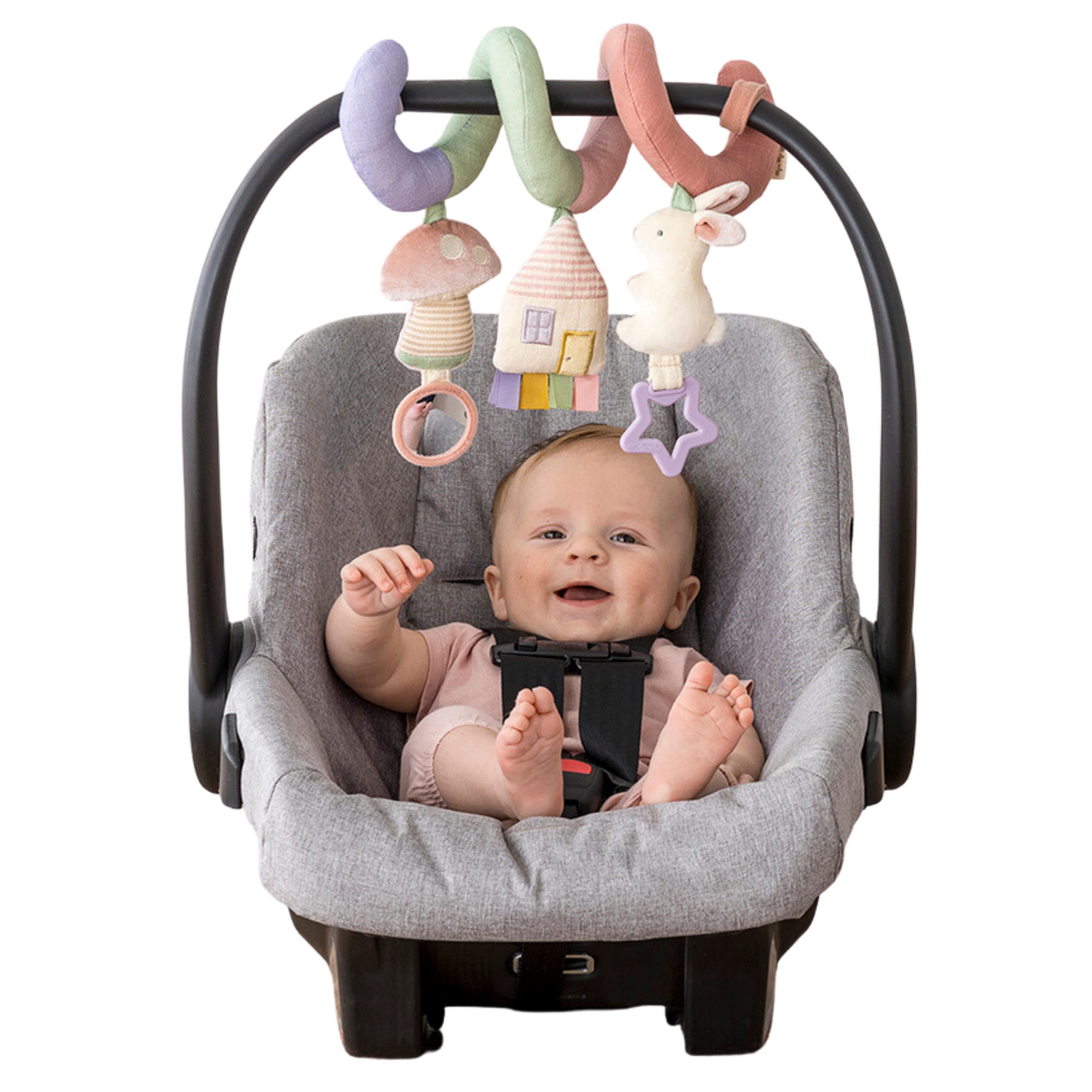 Photo 1 of Itzy Ritzy Spiral Car Seat & Stroller Activity Toy - Stroller & Car Seat Toys for Ages 0 Months and Up - Hanging Toys Include Dangling Ring, Mirror and Textured Ribbons (Pastel Rainbow)